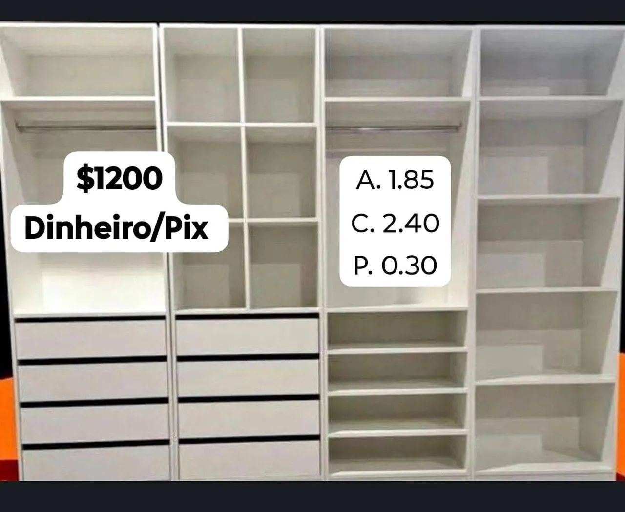 Closet 8 gavetas com fundo 