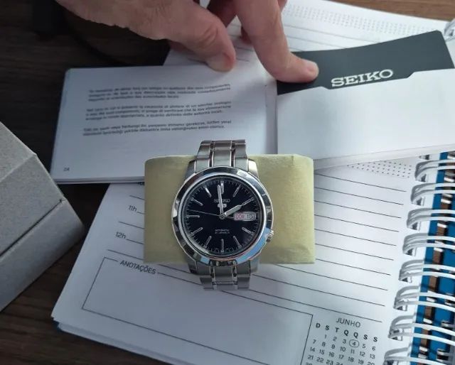 Relógio Seiko 5 Automático Snk357 Azul Tamanho 37mm - Foto 2