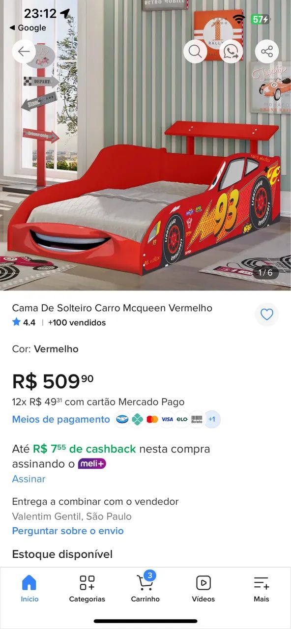 Cama Carro McQueen - Solteiro (Não é Mini)