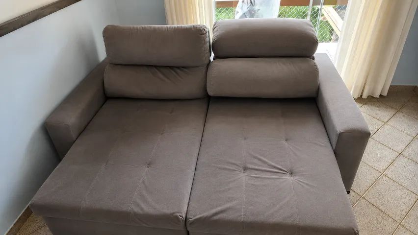 Sofá Retrátil 3 Lugares Cinza Suede TOKSTOK - Foto 3