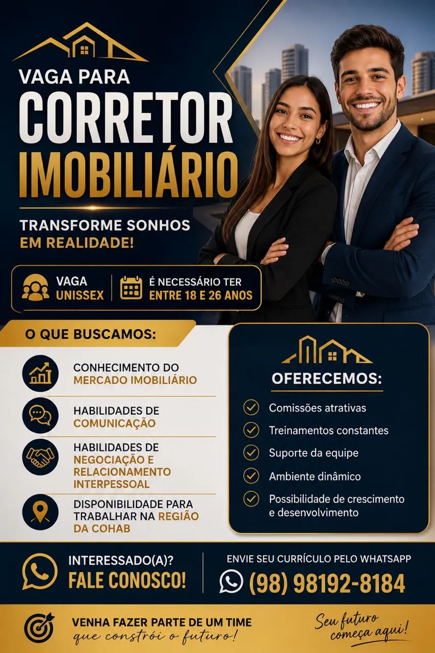 VAGA DE EMPREGO CORRETOR IMOBILIÁRIO 