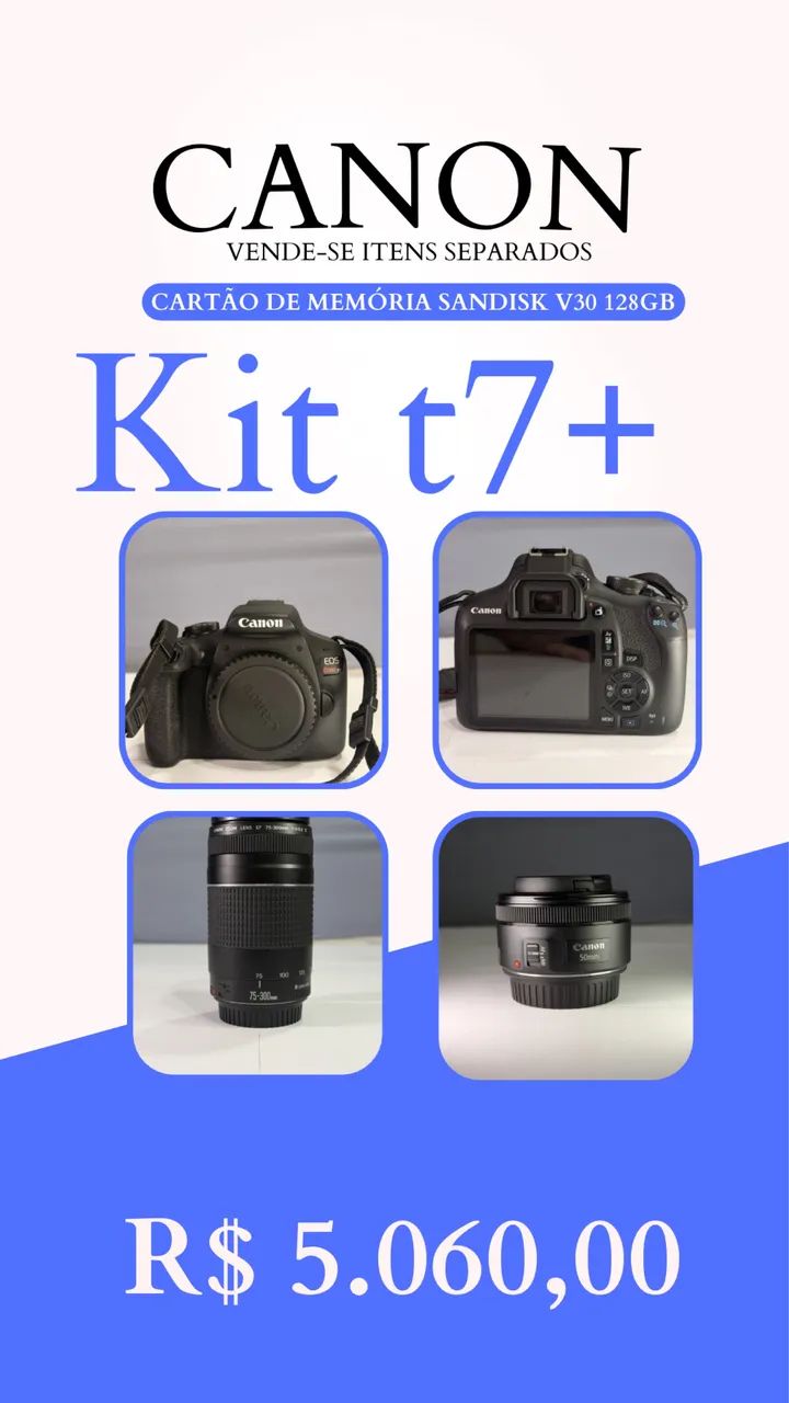 Canon t7+ 50mm e 75-300mm ( podem ser vendidos separados)