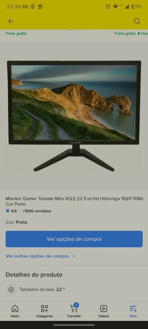 Monitor gamer tomate mtm-1022 22 polegadas 