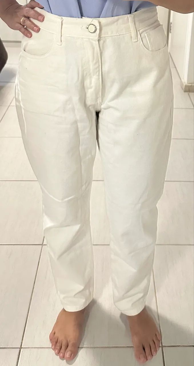 Calça brim reta shoulder tamanho 40 com cinto  - Foto 2