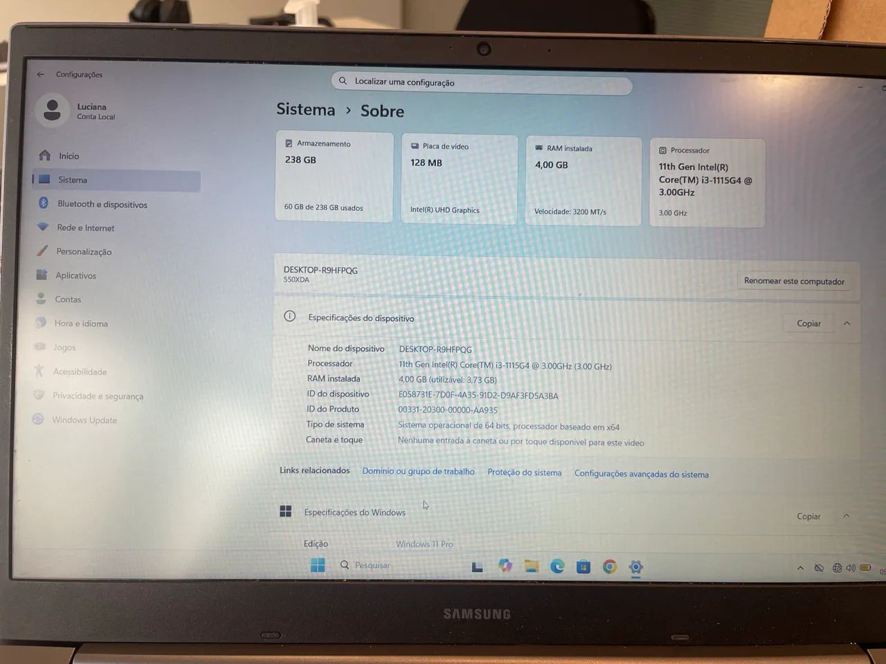 Notebook Samsung Book i3 11ª Geração - SSD 256GB - 4GB RAM - 15,6? - Foto 5