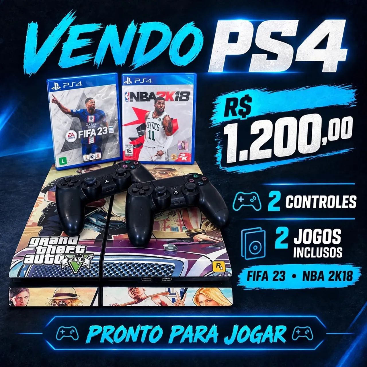 PS4 COM DOIS CONTROLES