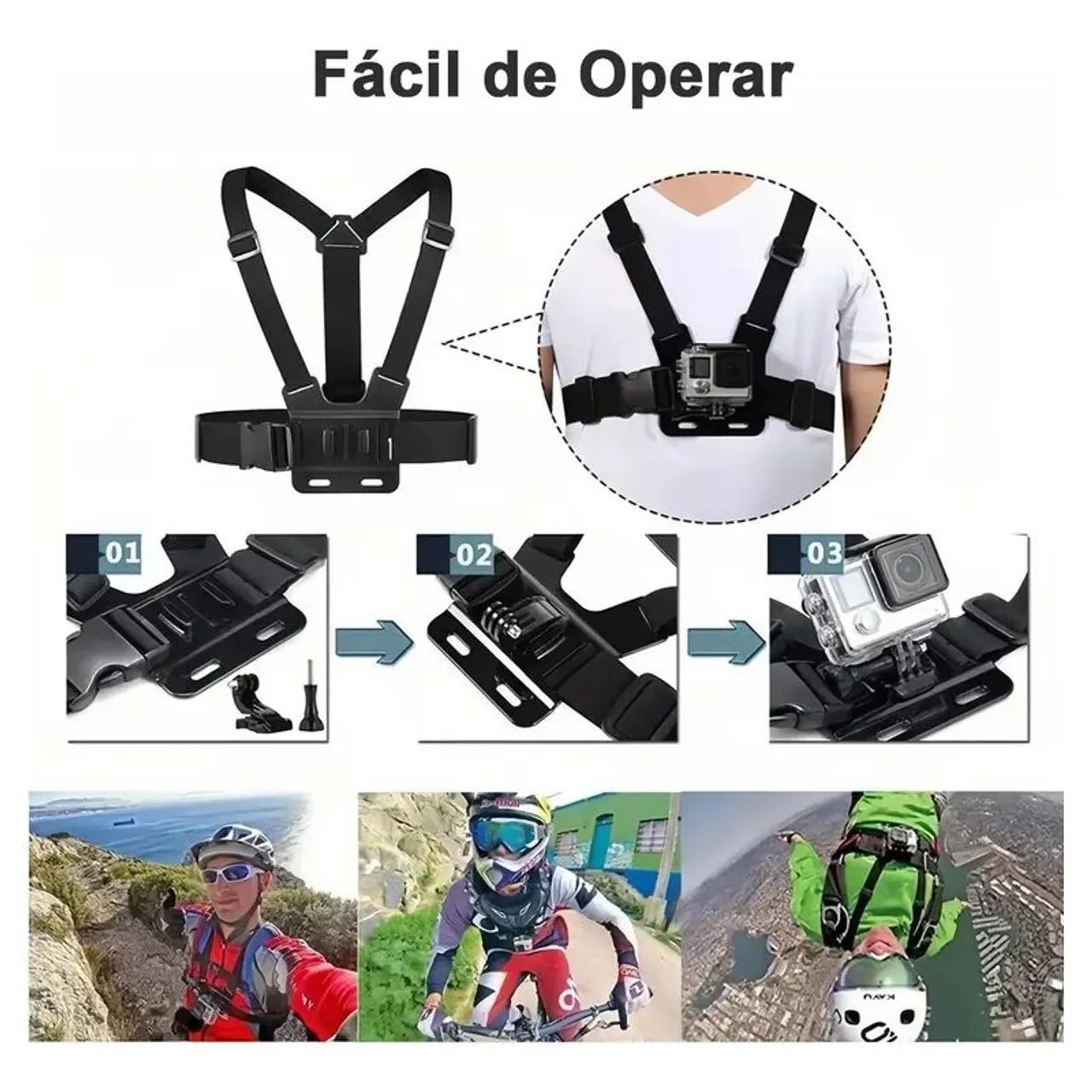 Suporte peitoral para celular câmera e Gopro ajustável 360° - Foto 6