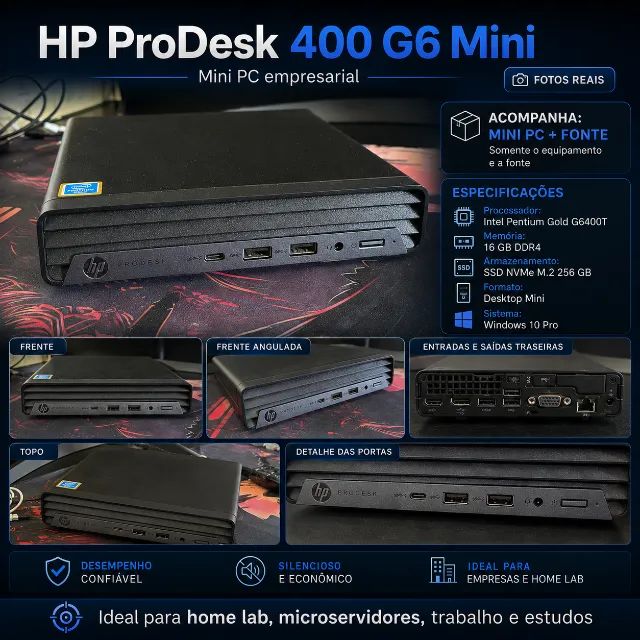 Mini PC HP ProDesk 400 G6 | 16GB DDR4 | NVMe 256GB + Fonte