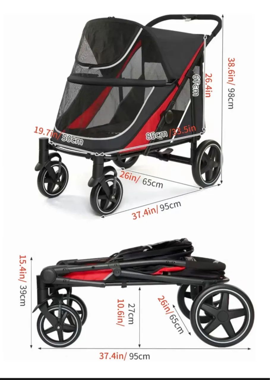 Carrinho Passeio Pet Cães Médio Grande Porte Até 60kg Pc400t