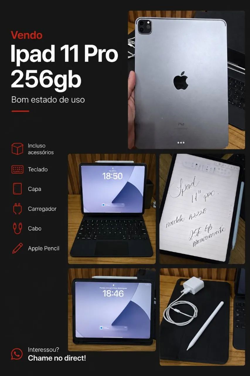 Ipad 11 pro 2ª Geração 256GB + Apple pencil + Magic Keyboard
