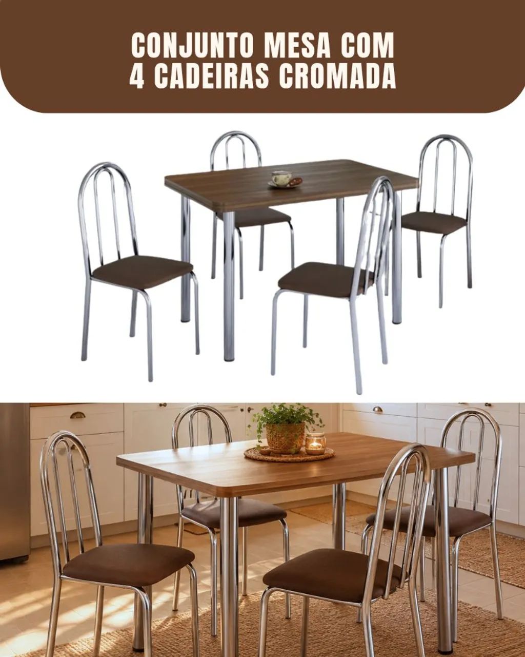 conjunto de mesa e 4 cadeiras cromadas
