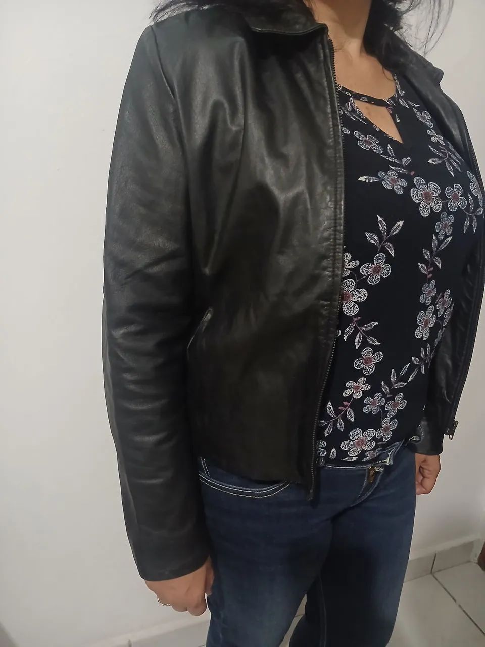 Jaqueta de couro feminina P