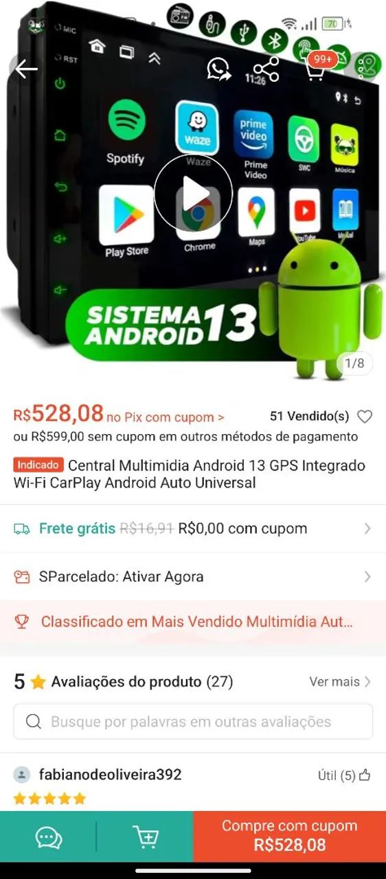 CENTRAL MULTIMÍDIA ANDROID 13 7 POLEGADAS E JÁ CONFIGURADO ! - Foto 4