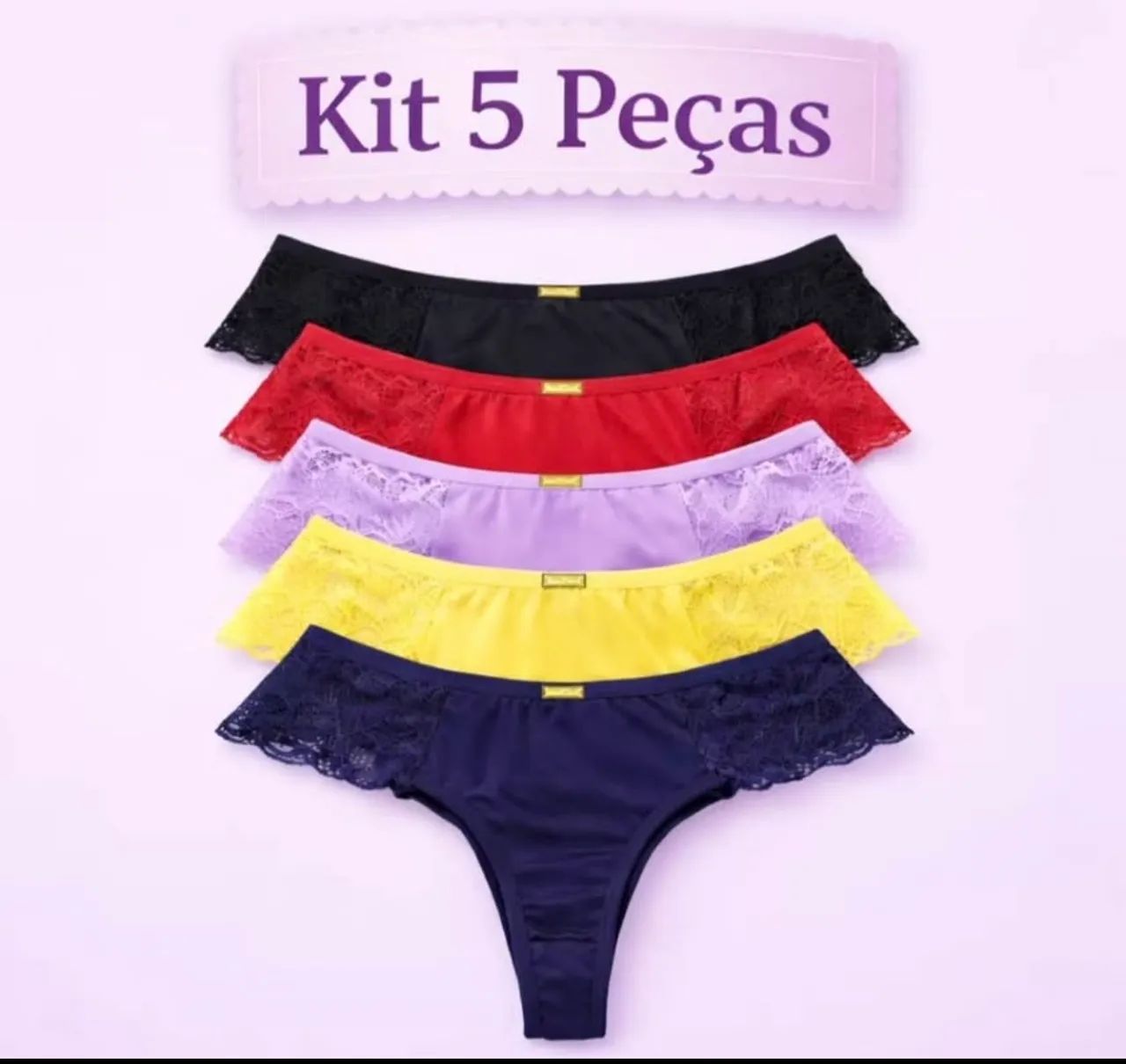 Kit 5 Calcinhas Fio Duplo Renda - Foto 3