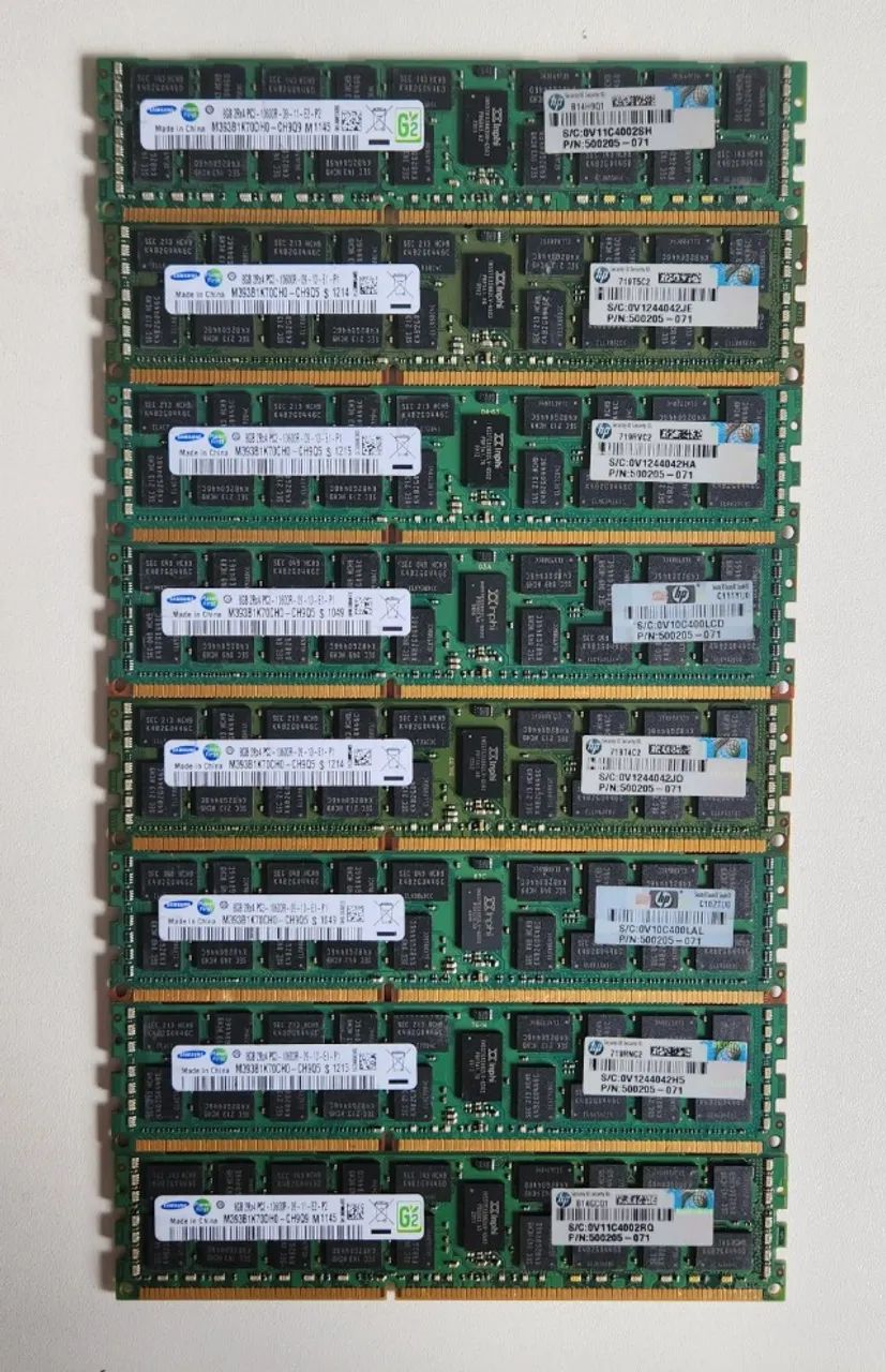08 módulos de memórias HPE 8GB 2Rx4 PC3-10600R Samsung - HPE