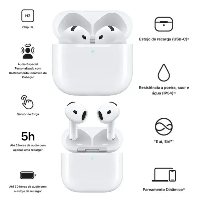 Apple AirPods 4 com Cancelamento Ativo de Ruído ANC - Fones de