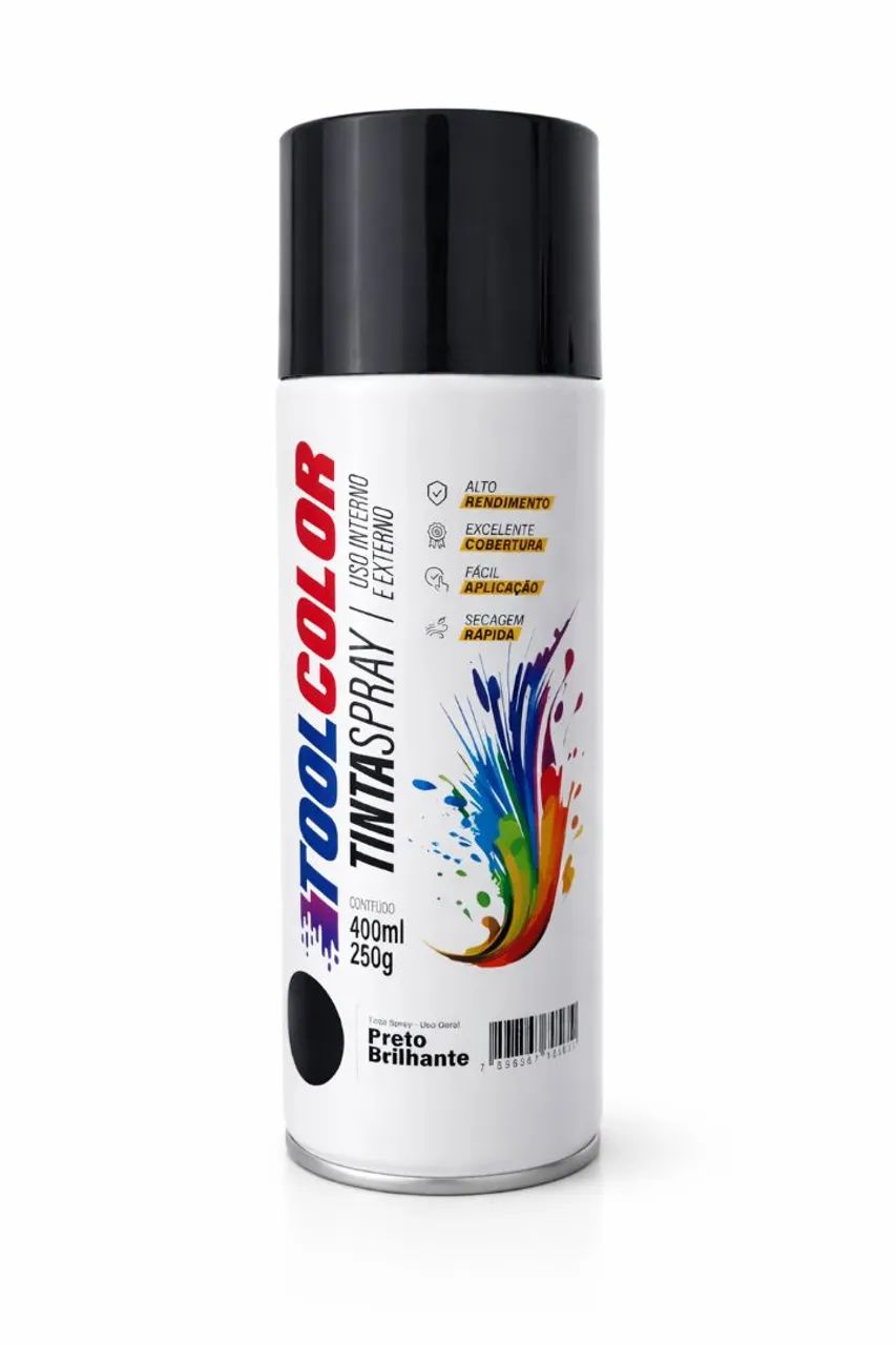 Tinta Spray Preto Brilhante 400 ml ToolColor