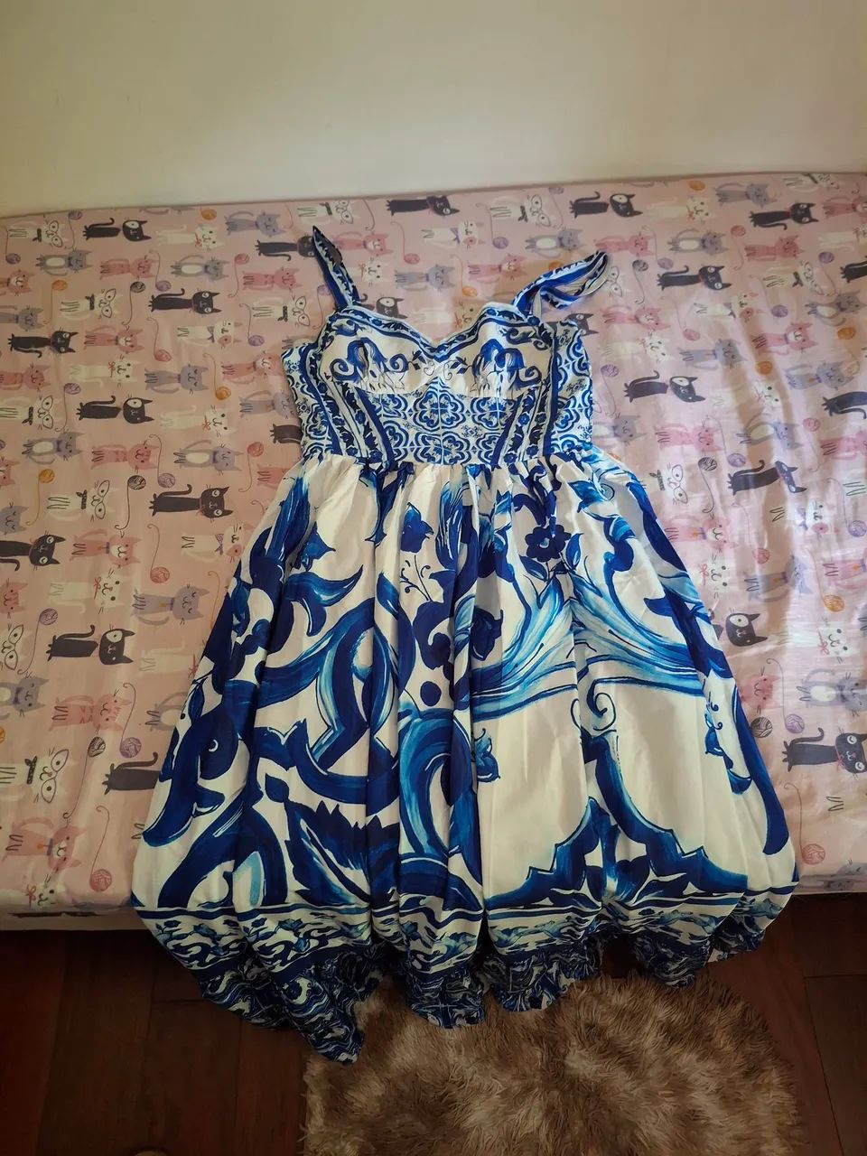 vestido azul longo