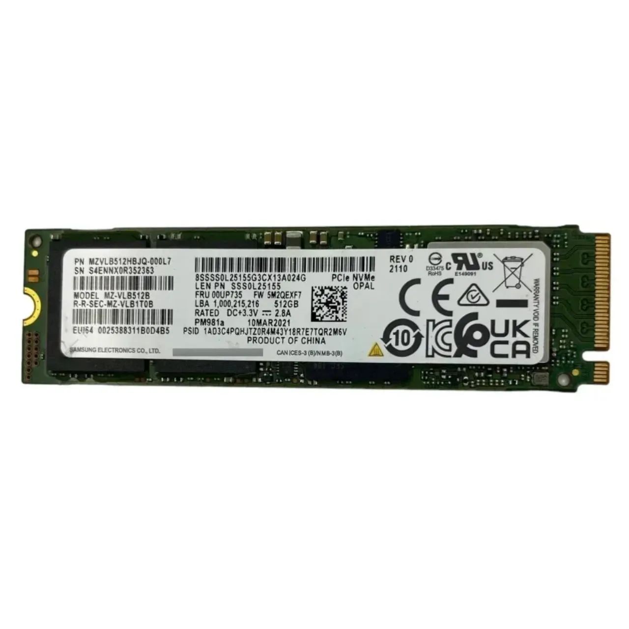 SSD Samsung PM981a Pci-E Nvme Gen3 512Gb