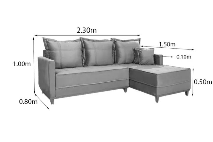 Sofá 3 Lug. Milão C/Chaise Lado Esquerdo Veludo Cinza 814 Larg. 2.30m - Molas Ensacadas - Foto 4
