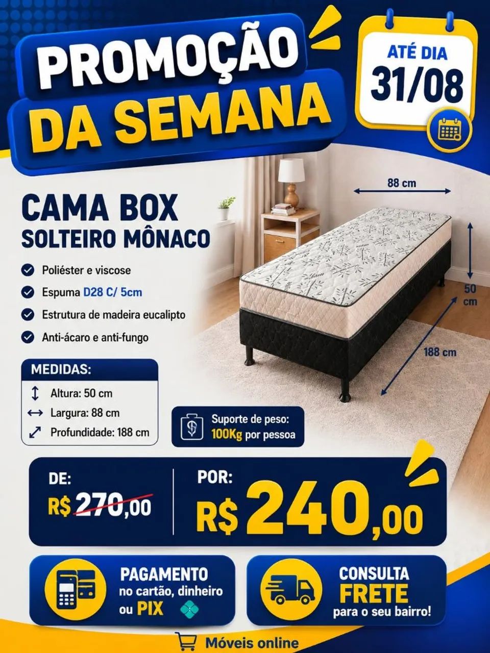 Cama Box solteiro Mônaco 
