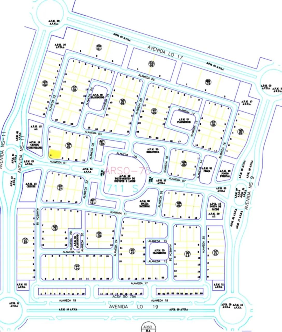 Lote residencial 711sul 500m esquina 