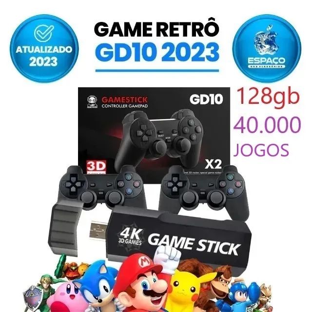 Vídeo Game Stick GD10 Retrô Ultra 4K 128GB + 2 Controles Sem Fio