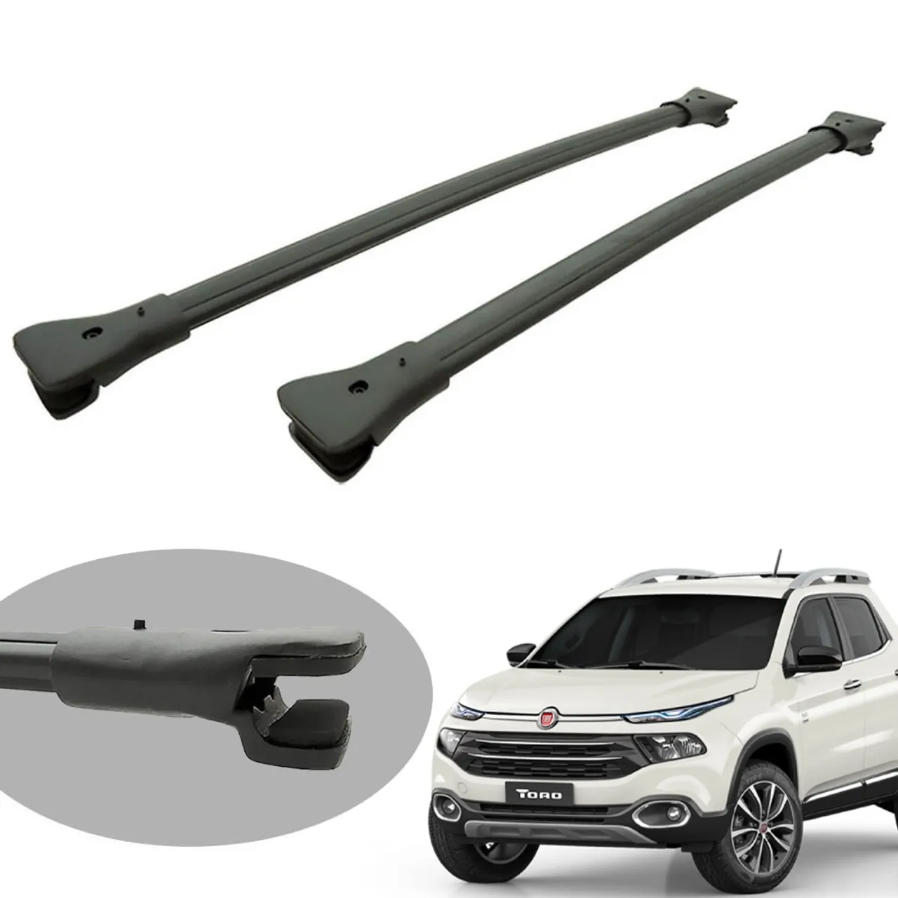 Travessa rack de teto larga preta alumínio Fiat Toro 2017 a 2025