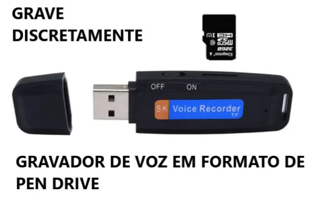 Gravador De Voz E Áudio Digital USB Espião, formato pen drive - Foto 2