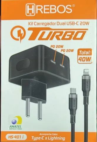 Fonte Turbo 40w Duplo Usb C + Cabo Para iPhone 11 12 13 14