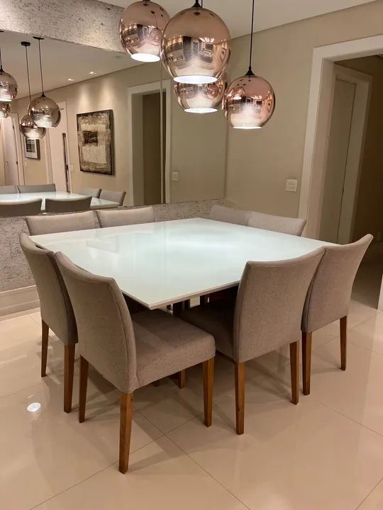 mesa c/8 cadeiras tampo vidro 