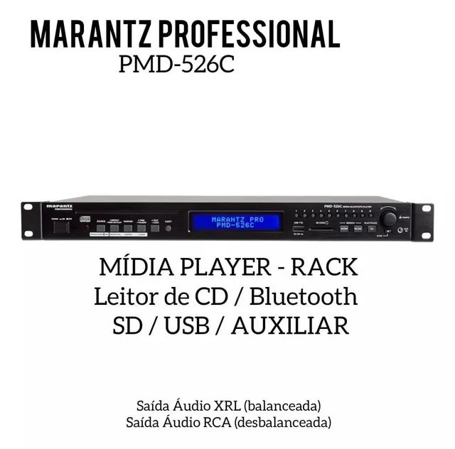 Marantz PMD-526C Rack Mídia  Player Profissional, CD, Bluetooth, SD, AUX