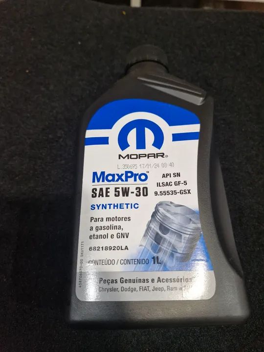 Oleo motor MaxPro Mopar SAE 5w30 Synthetic gasolina, etanol, GNV