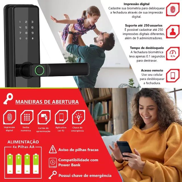 Fechadura Digital Biométrica Aitek Alpha 201 com Biometria, Senha, Cartão e Tag - Foto 6