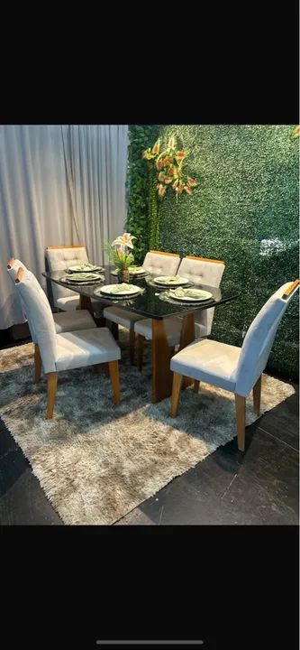 Mesa de jantar Eva com 6 cadeiras madeira maciça 1,70x80