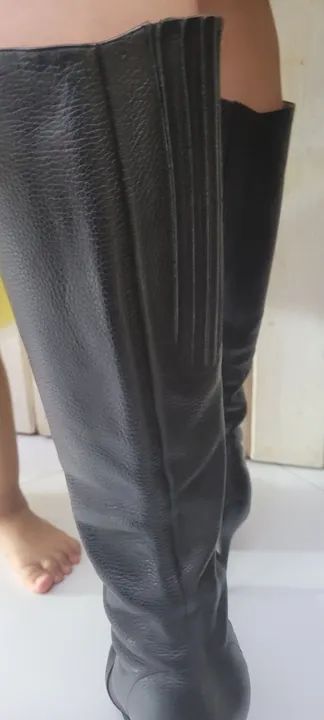 Botas de cano alto pretas de couro DATELE - Foto 4