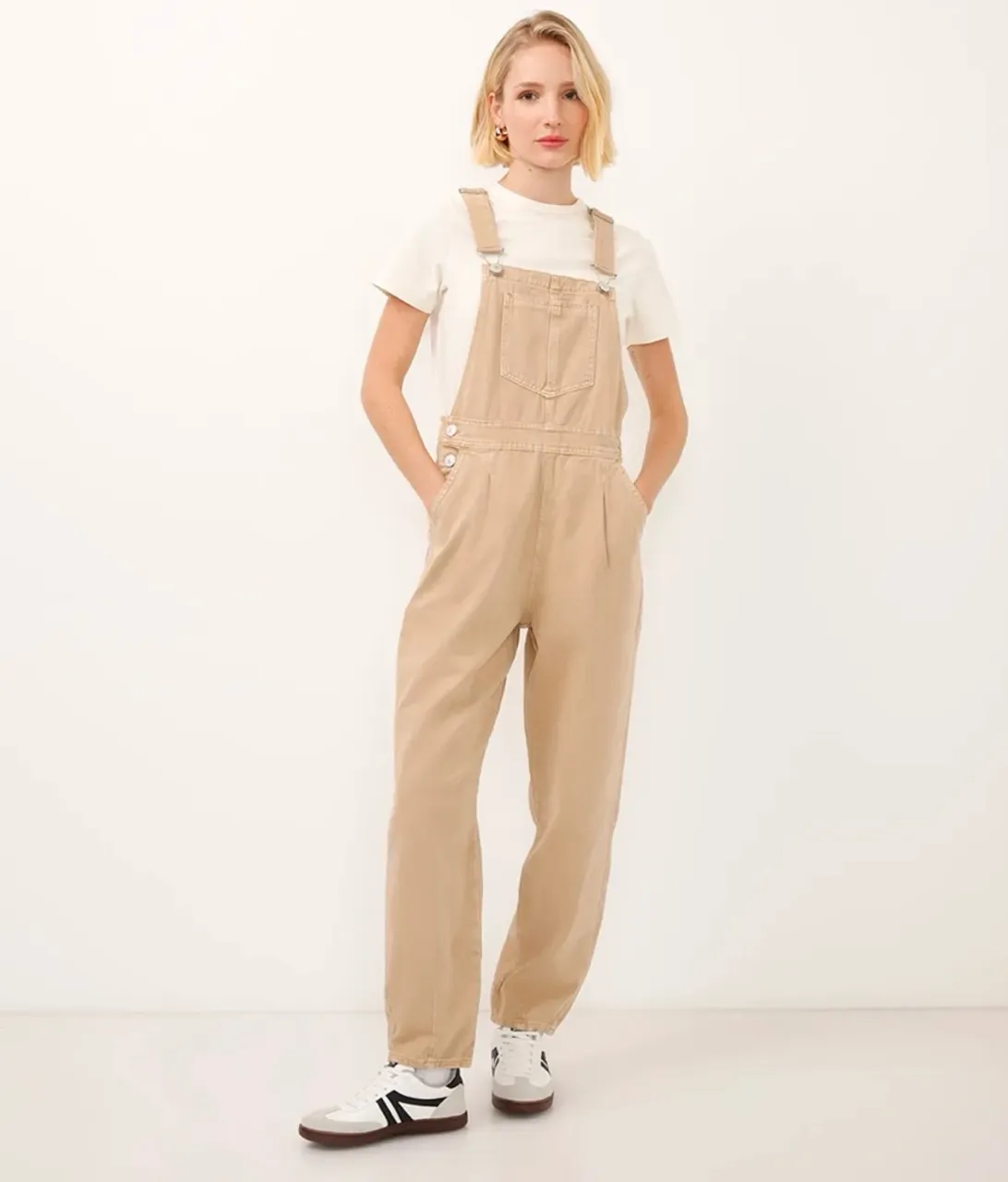 Jardineira Sarja Baggy Bege - Novo