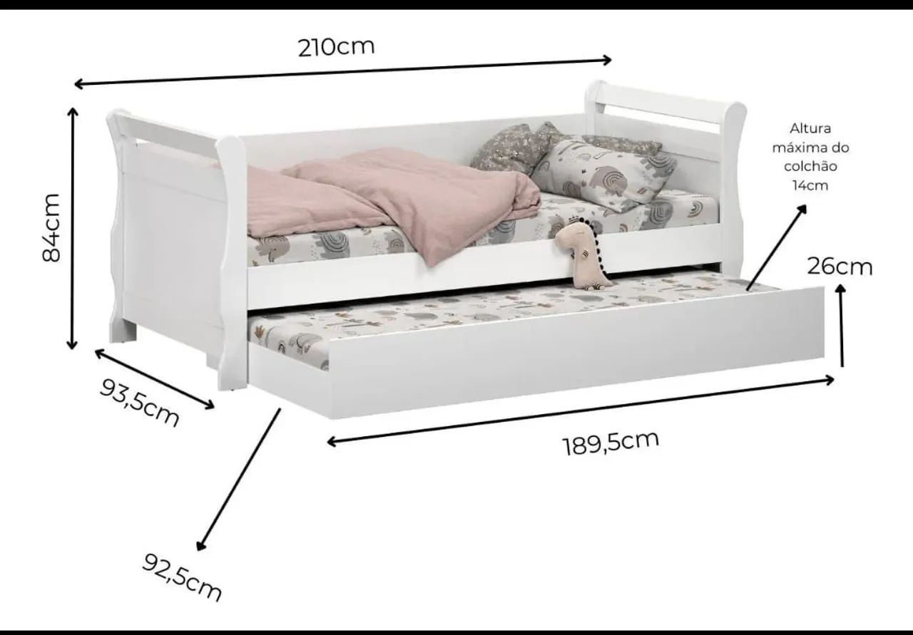 Bicama com cama auxiliar MDF Tebarrot + 2 colchões 