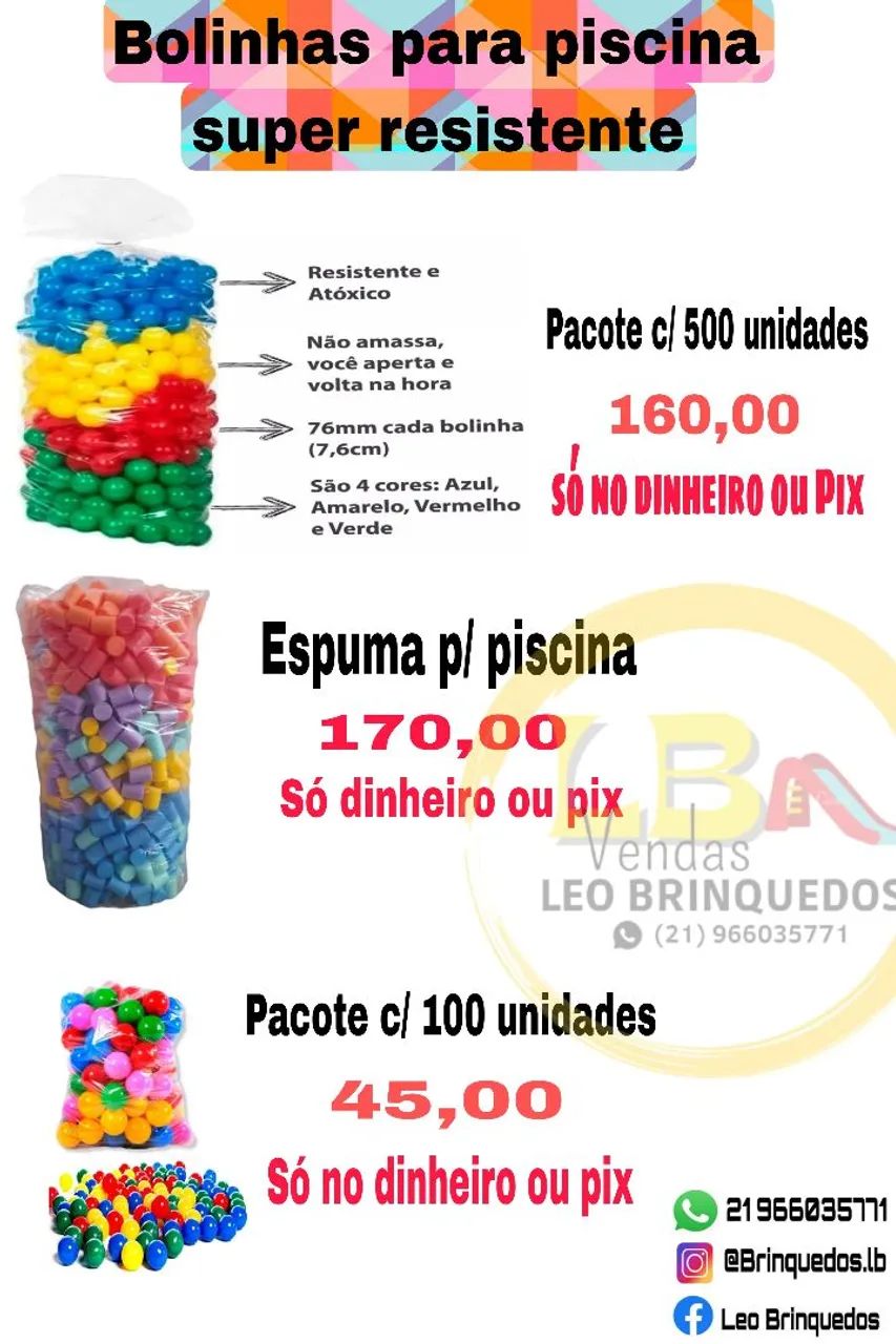 Bolinhas e Espuma para Piscina - Super Resistentes