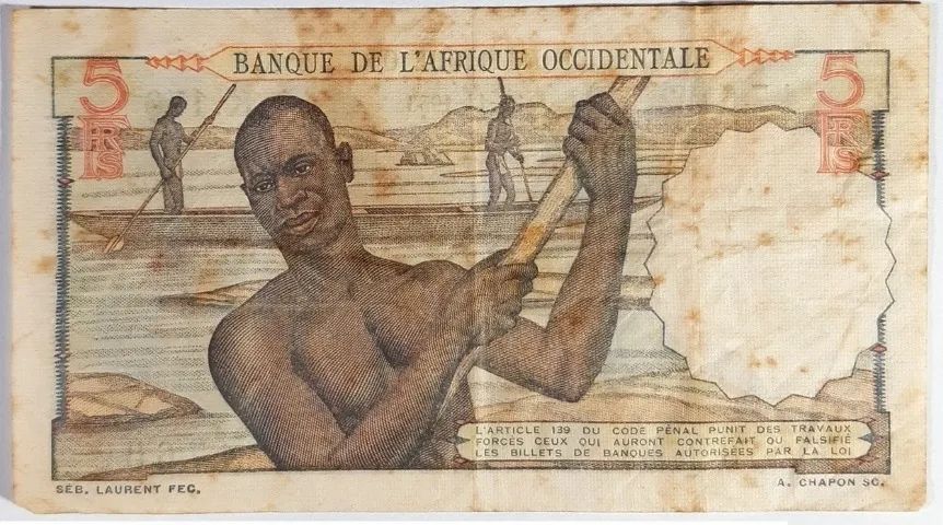 Cédula Cinq francs- República da África Ocidental  - Foto 5