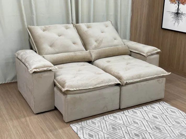 Sofá 2 Lugares Retrátil Reclinável 200cm Veludo Bege - Foto 2