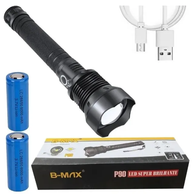 Lanterna Led Tática Super Brilhante B-max BM-8503 P90 Recarregavel 