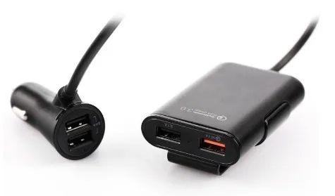 Carregador Veicular Turbo 36w 4 Saídas Usb Cabo 1.8 Metros Preto