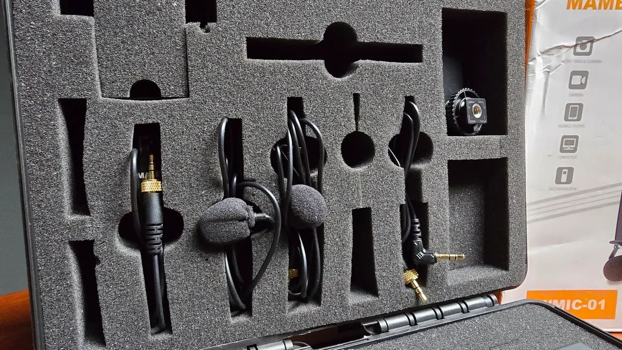 Microfone Lapela Duplo Sem Fio Para Celular E Câmeras Mamen c/ case - Foto 4