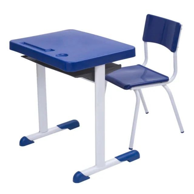 Kit Escolar Individual Azul Mesa e Cadeira Juvenil 6 a 9 Anos Conforto Durável 40999 - Foto 3