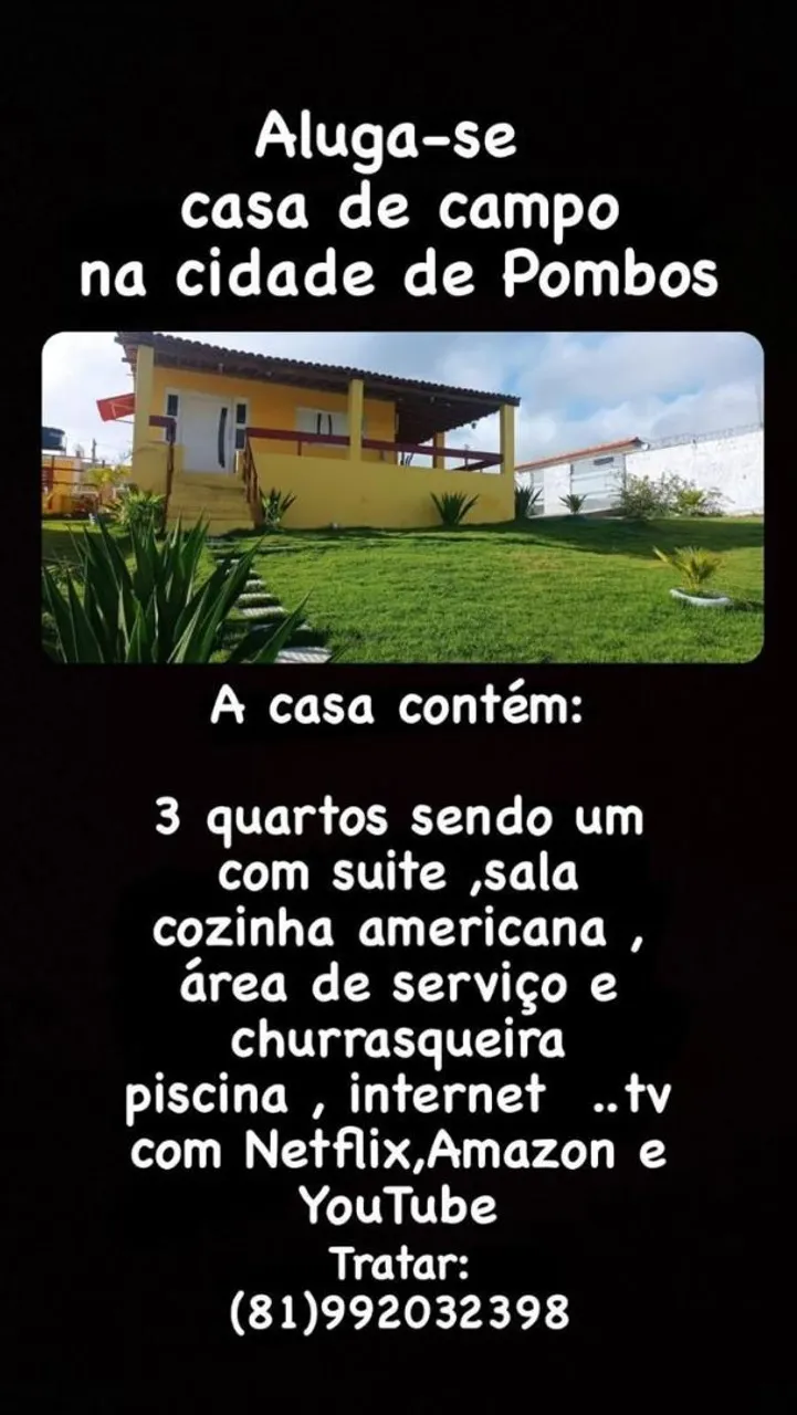 Casa de campo em Pombos - Temporada falar com Paula a casa é dela *