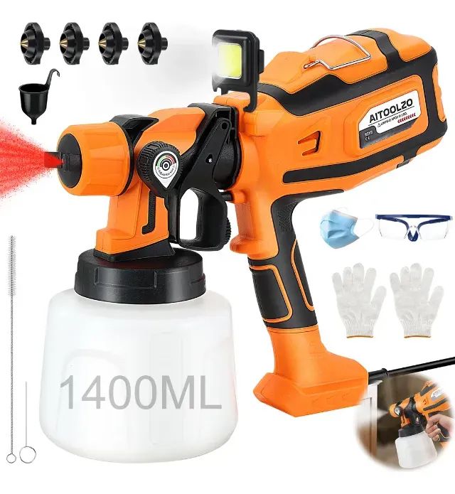 Pistola Pintura Pulverizar Portátil 1400ml Com Led Aitoolzo Laranja