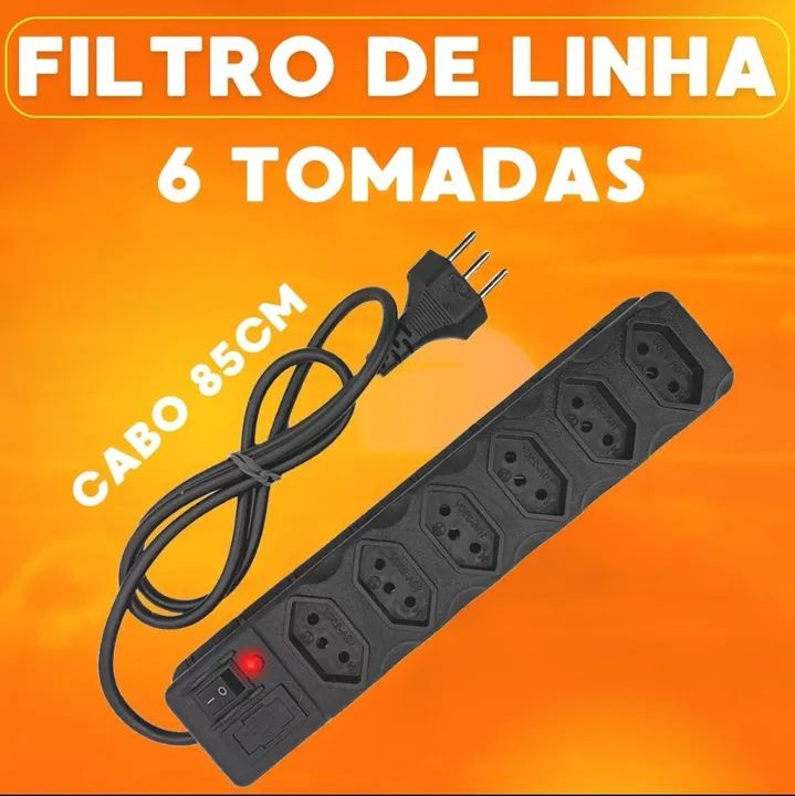 Filtro de Linha 6 Tomadas Cabo 85cm Régua Tomadas Com Fusível 
