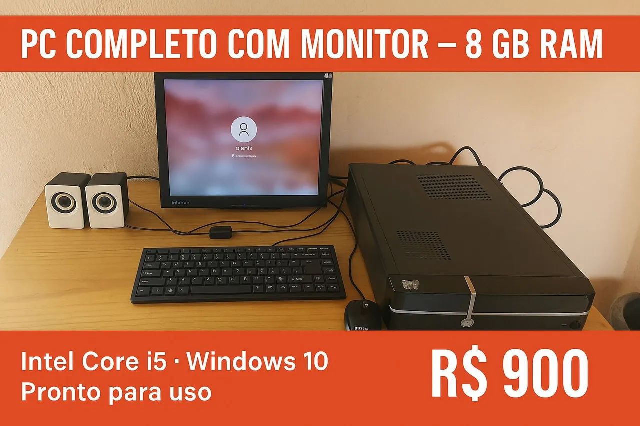 PC Completo com Monitor - Intel Core i5 - 8GB RAM - Windows 10