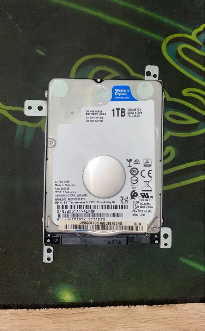 HD Notebook 1TB SATA3 Western Digital Blue - WD10SPZX 2,5 pol, 5.400 RPM 